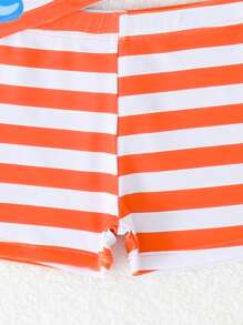 SHEIN 2pcs/Set Baby Boys' Swim Outfit, Cute Cartoon Shark Print Color Block Long Sleeve Knit Top & Swimming Trunks, Swimwear Set - Multicolor - View 6
