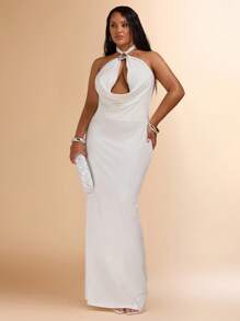 SHEIN BAE 新款大码女式夏季长裙海滩度假贝壳印花连衣裙、女士生日连衣裙、波西米亚风连衣裙、圣诞连衣裙、节日服装、夏季服装 - 白色 - 查看 4