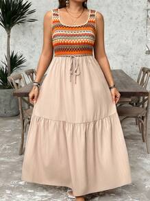 SHEIN LUNE Plus Size Women Strappy Jacquard Contrast Dress Summer Called Happy Mother Day Mother Day Dress Mummy And Me Brunch Outfits For Women Pride Day Midsummer Day Outfit Wedding Guest Dress Women Vacation Outfits Woman Beach Outfits For Woman Festival Cozy Fit Chillax Slouchy Casual Style Relaxed Outfit Vacation Style Holiday Outfits Boho Bohemian - Multicolor - View 4