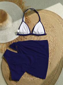 SHEIN 少女三件套度假海滩纯白色比基尼泳装套装