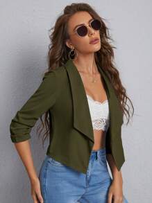 Firerie 女士休闲纯色西装外套，夏季办公室装，秋冬职业女性服装 - 軍綠色 - 查看 1