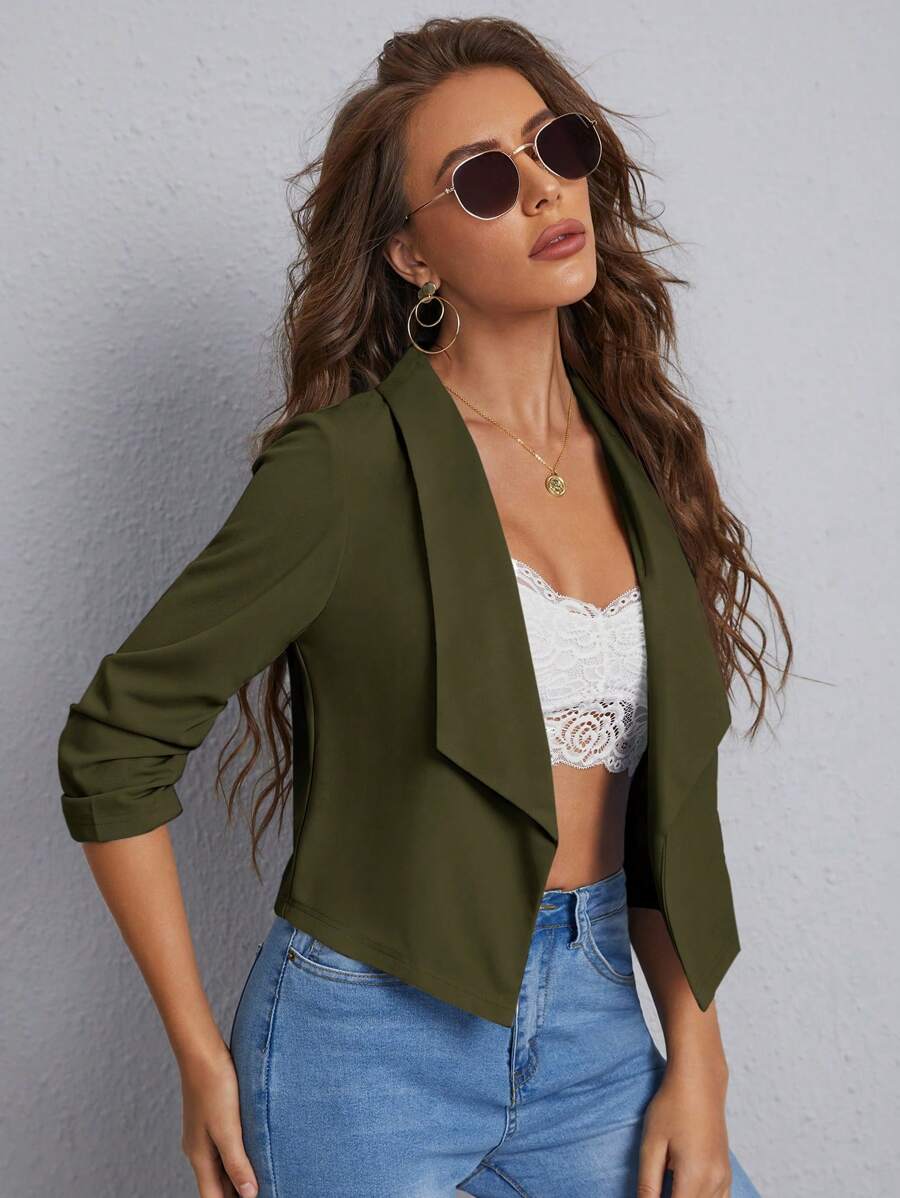 Firerie 女士休闲纯色西装外套，夏季办公室装，秋冬职业女性服装 - 軍綠色 - 查看 1