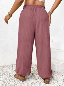SHEIN Frenchy Pantalones informales de unicolor con cordón para tallas grandes - Rosa vieja - View 7