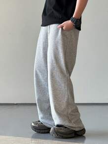 SHEIN 1 Piece Tween Boy Casual Sports College Straight Loose Gray Trousers Suitable For Back To School Suitable For Birthday Parties, Evening Parties, Performances, Weddings, Baptisms, Opening Ceremonies Daily Suitable For Daily Use Suitable For School Suitable For Travel Suitable For Sports Suitable For Spring And Summer Seasons - Grey - View 5