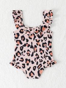 Infant Girls' Cute Leopard Print Print Ruffle Trim One-Piece Swimsuit - Multicolor - View 2