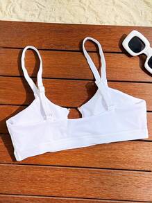 Swim Vcay Vacation Beach Solid Color Hollow Out White Bikini Swimwear Top For Summer