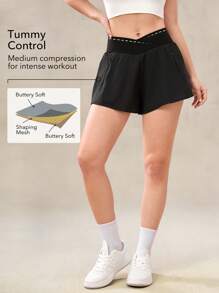 OutZeal Pantaloncini neri da donna ad alta vita con controllo addominale, traspiranti, con pantaloncini integrati, adatti per tennis e allenamento