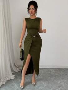 Elenzga Robe longue élégante et près du corps pour femmes, design simple et chic, convient pour l'été