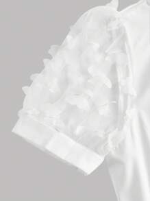Pitira Pitira Vestito camicia elegante da primavera/estate con cintura in pizzo e toppe a farfalla stile accademico, per uso quotidiano, della linea TEENGIRL, di colore bianco