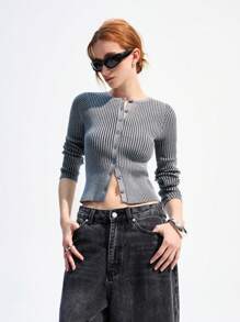 SHEIN EZwear Suéter corto de punto con botones frontal casual para otoño para mujer