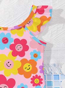 SHEIN Baby Girls Casual Minimalist Fitted Romper Swimsuit, Suitable For Summer - Multicolor - View 5