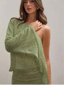 COSMINA Women One Shoulder Solid Color Mini Dress, Fashionable For Summer,Mint Green Dress Sage Green Dress Vacation Dress - Green - View 4