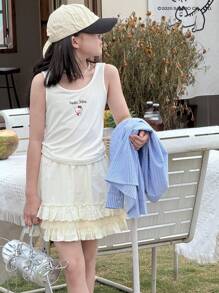 HELLO KITTY | DAZY 圆领针织背心，适合青少年女孩，春夏季，返校服装 - 白色 - 查看 7