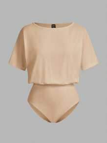 SHEIN LUNE 2pcs Set Casual Minimalist Solid Color Versatile Short Sleeve Bodysuit, Suitable For Spring & Summer Suitable For Going Out,Casual - Multicolor - View 5