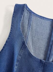 SHEIN ICON Abito in denim casual estivo con fiocco decorativo, senza maniche, aderente, per taglie forti