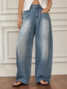 Dazy-Less Jeans dritti lavati e consumati per donne, jeans larghi