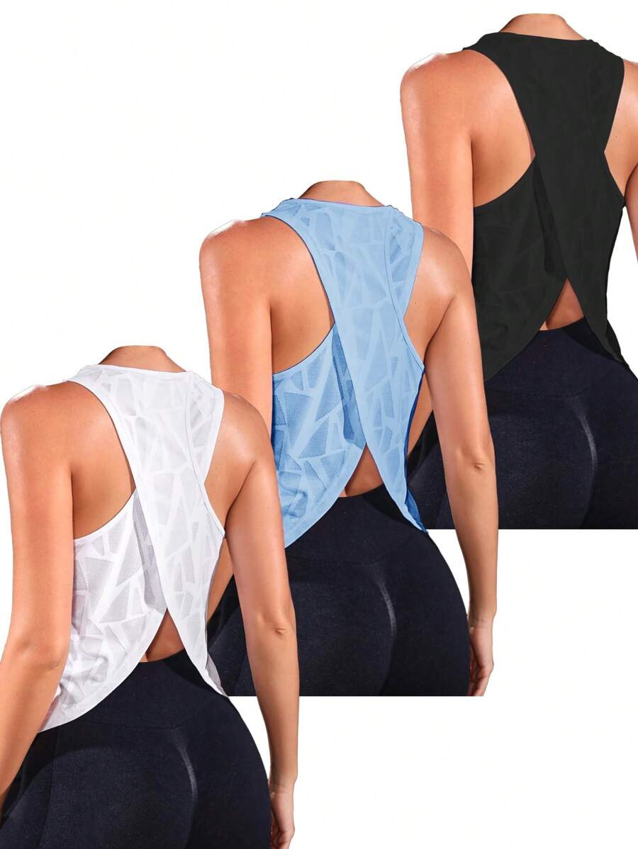 Easithlete Minimalist Solid Color Jacquard Racerback Sports Athletic Tank Top - Multicolor - View 1