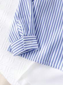 SHEIN 2pcs/Set Baby Boy Casual Striped Long Sleeve Shirt And Shorts Set, Suitable For Spring And Summer, Fit For Birthday Party, Evening Party, Wedding, Baby Shower, 1st Birthday Party - Multicolor - View 7