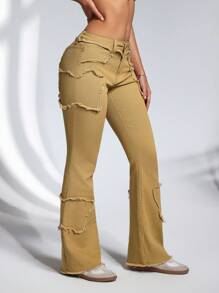 SHEIN ICON Women's Simple Front Button Pocket Frayed Hem Casual Jeans, Everyday Wear