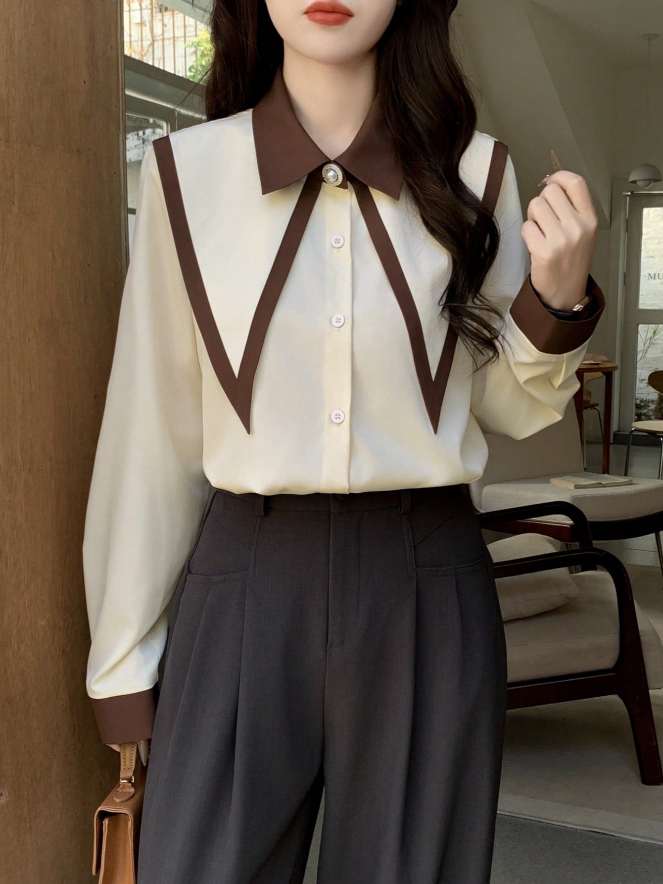 INAWLY قميص كاجوال طويل الأكمام للنساء ، بسيط وعصر...