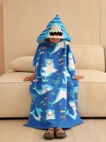 Poncho-Handtuch mit Haifisch-Kapuze für Jungen & Mädchen im Alter von 7-12 Jahren - super weich, saugfähig Strand- und Pool-Handtuch mit Kapuze Badezimmer Dekoration Sommer