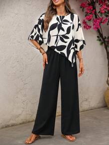 EMERY ROSE 女士两件套日常服装夏季套装两件套夏季套装两件套女士套装女士教师装女士上衣和裤子套装女士两件套裤子套装裤套装夏季套装 - 黑色 - 查看 6