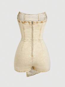 SHEIN PETITE 女式休闲牛仔连体裤，后拉链 - 黃色 - 查看 2