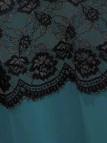 Lacomfia Plus Size Colorblock Lace Patchwork Round Neck Short Sleeve T-Shirt, Suitable For Summer Casual Tops For Women - Blue - View 4