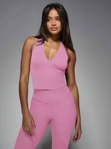 MISSGUIDED 高性能运动交叉背部瑜伽背心健身运动胸罩健身锻炼跑步训练健身房运动服吊带上衣 - 粉色 - 查看 8