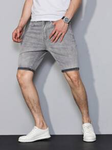 Manfinity Homme Men's Summer Casual Washed Slim-Fit Denim Shorts - Light Grey - View 1