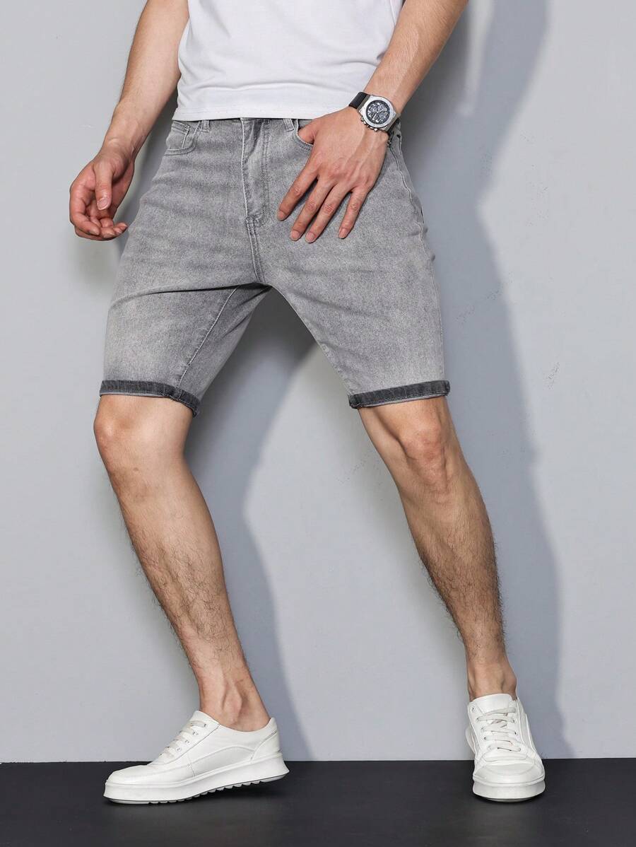 Manfinity Homme Men's Summer Casual Washed Slim-Fit Denim Shorts - Light Grey - View 1