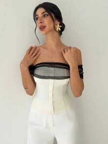 Firerie 女士优雅休闲单肩格纹印花撞色纽扣衬衫，适合通勤、日常穿着、音乐节、度假