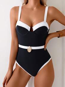 Swim Chiccia Women's Color Block Steel Support Elegant One-Piece Swimsuit, Suitable For Beach & Resort For Summer Beach Vacation