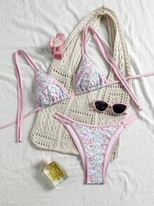 Swim Mod Women Vacation Sexy Tight Printed Double Strap Elegant Casual Two Pieces Beach Swimsuit For Summer - Multicolor - View 1