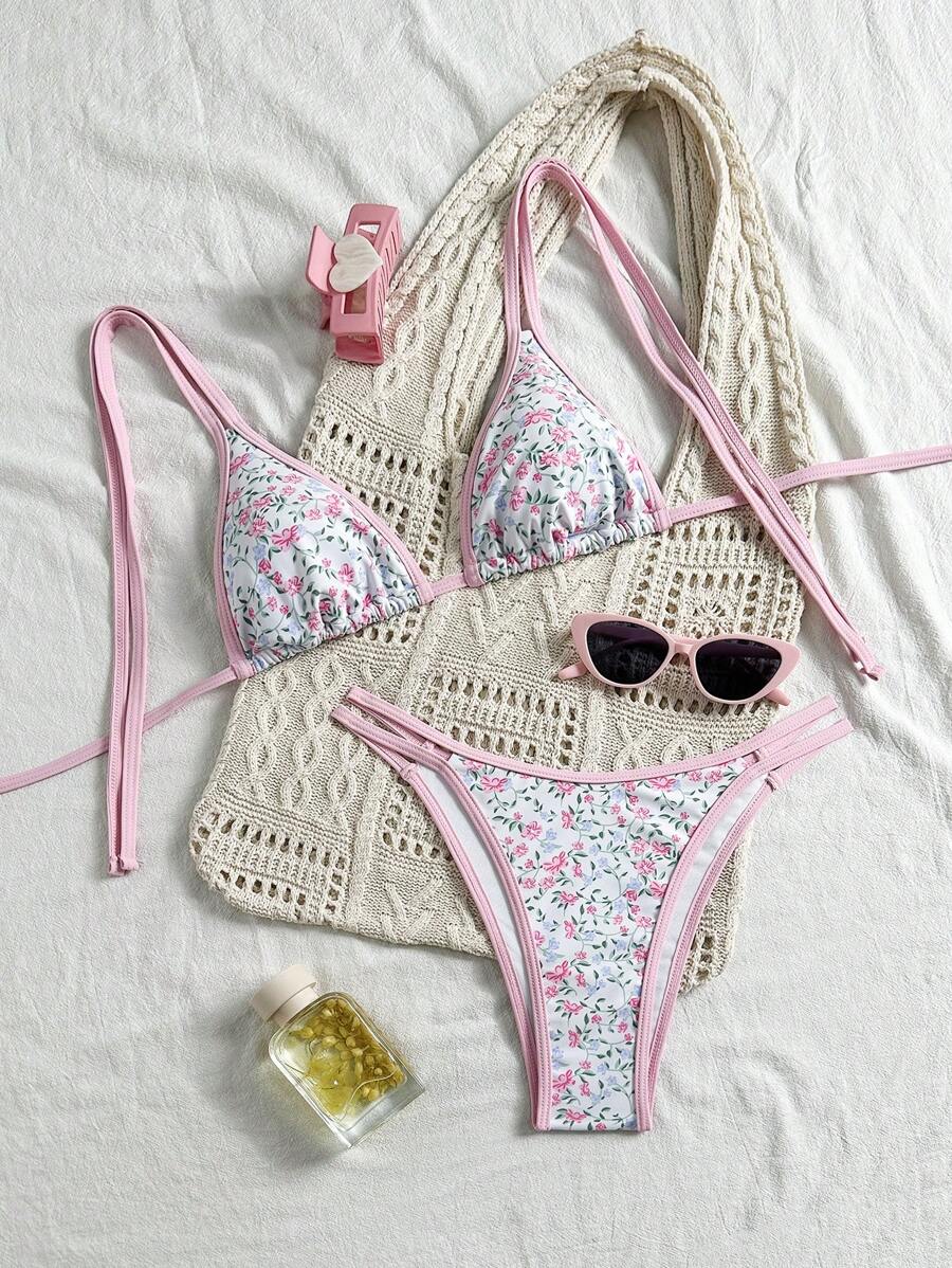 Swim Mod Women Vacation Sexy Tight Printed Double Strap Elegant Casual Two Pieces Beach Swimsuit For Summer - Multicolor - View 1