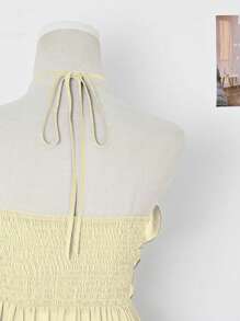 Elamini Resin Round Loop Design Semi-Transparent Bohemian Halter Neck Top - Champagne - View 5