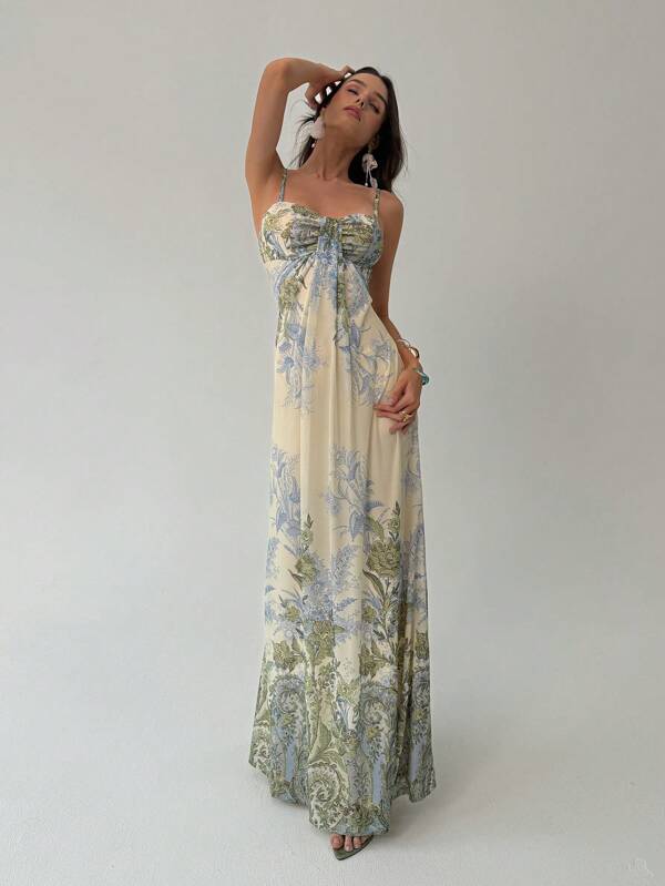 Aloruh Sommer elegantes florales Trägerkleid in Aprikotfarbe