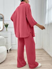 EURMUSE 2pcs Fashionable Summer Two-Piece Set (Top And Pants) - Rusty Rose - View 2