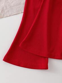 Young Girl Sweet Cute Waffle Texture Strawberry Knit Sweater Top And Pink Flare Pants Set, Suitable For Spring/Autumn Outings