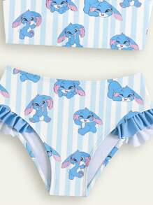 SHEIN GraphicGems Set di bikini per ragazze giovani con stampa a righe e cartoni animati