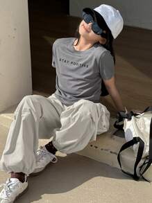 Dazy Kids Tween Girls 秋季口袋工装裤 - 灰色 - 查看 2