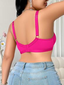 SHEIN Plus Size Minimalism Wireless Curve Bralette, Rose Red Holiday Hot Pink Summer - Hot Pink - View 2