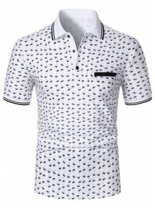 Calvornis 男士皇冠印花短袖休闲通勤 Polo 衫 - 白色 - 查看 5