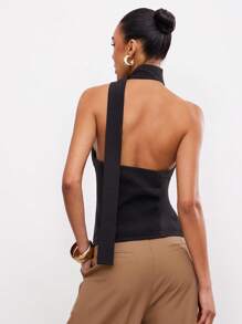 Hauture 女士夏季办公室休闲系带西装背心 - 黑色 - 查看 3