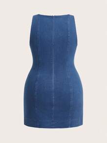 SHEIN ICON Abito in denim casual estivo con fiocco decorativo, senza maniche, aderente, per taglie forti
