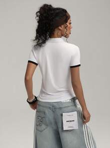 SHEIN Dewbera Camisa polo de mujer casual con mangas cortas y ribete contrastante, ideal para el verano - Blanco - Ver 6