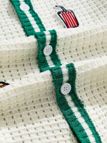 ROMWE MEN Casual 男士V领短袖衬衫，夏季时尚 - 杏色 - 查看 4