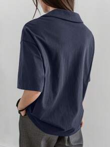 Dazy-Less Women's Business Casual Half-Placket Collared Loose Short Sleeve T-Shirt