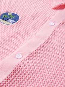 Surfspeed Camisa de punto de manga corta con botones y estampado de palmeras para hombre - Rosa - Ver 5