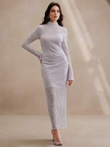 Anewsta Elegant Apricot Color Waist-Cinched Long Maxi Dress For Dates - Mauve Purple - View 4